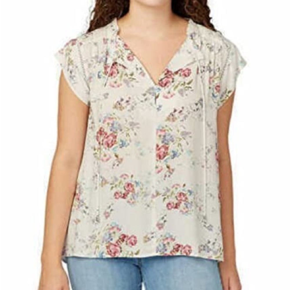 Buffalo David Bitton Floral Cream Top EUC Size XL